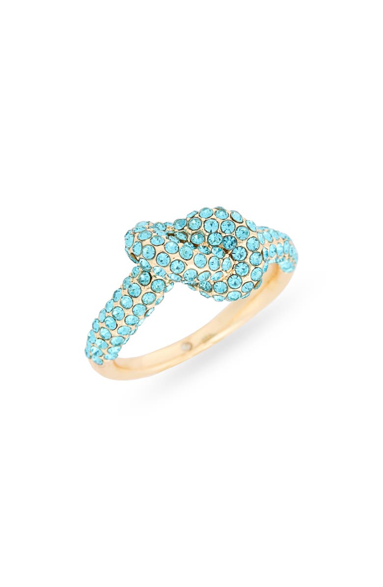 NORDSTROM RACK Pavé Crystal Knot Ring, Main, color, Aquamarine- Gold