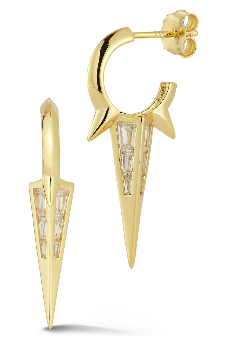 Cubic Zirconia Spike Hoop Earrings, Main, color, GOLD