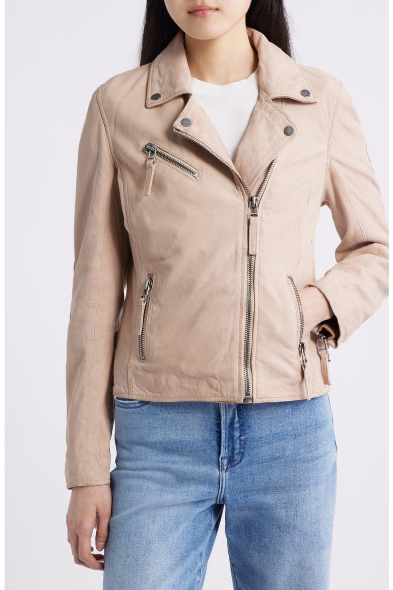 Misty Star Back Detail Leather Moto Jacket, Main, color, BONE