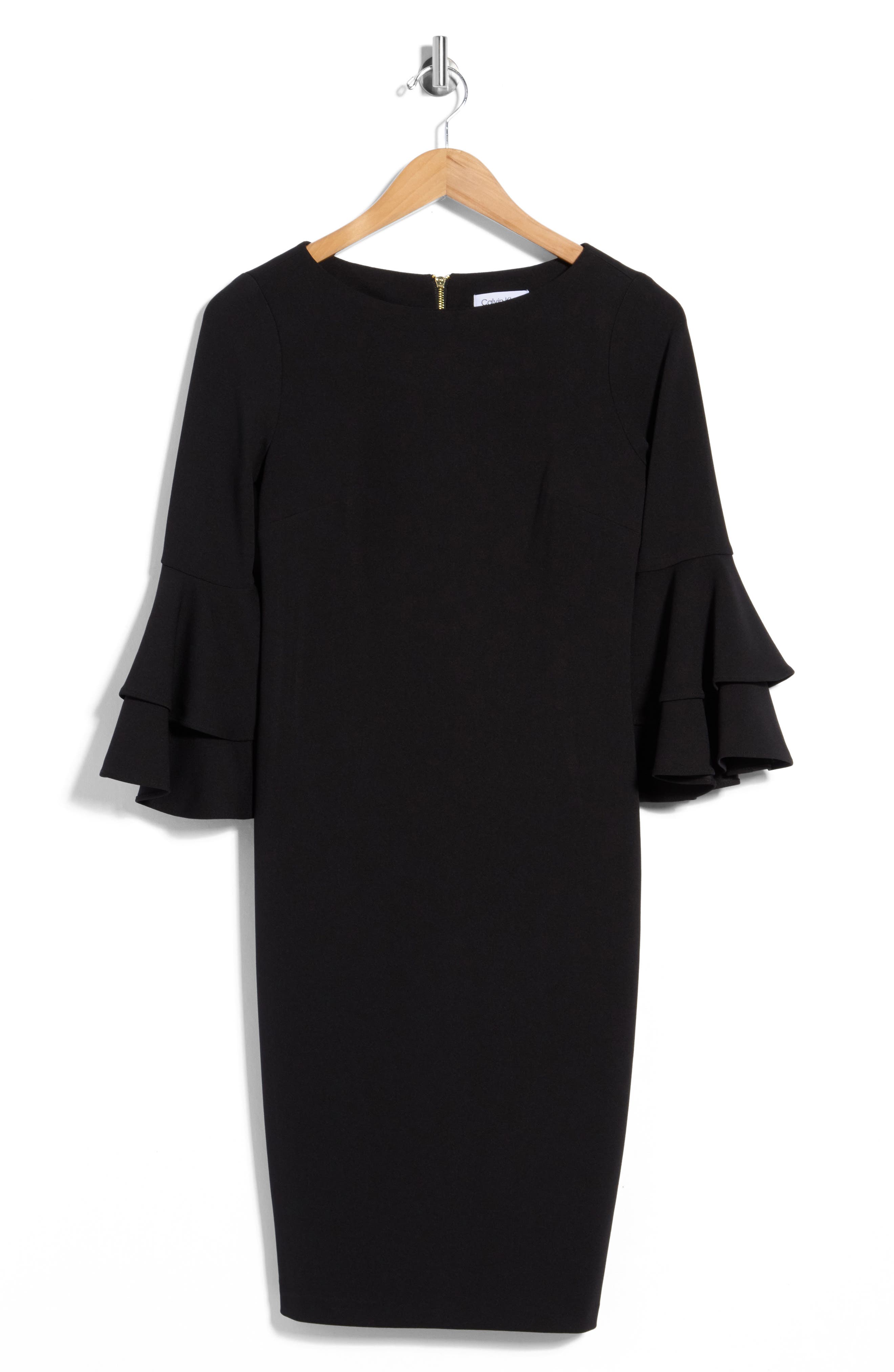 calvin klein bell sleeve black dress Cuff Sheath (Women) Hang Or Line Dry