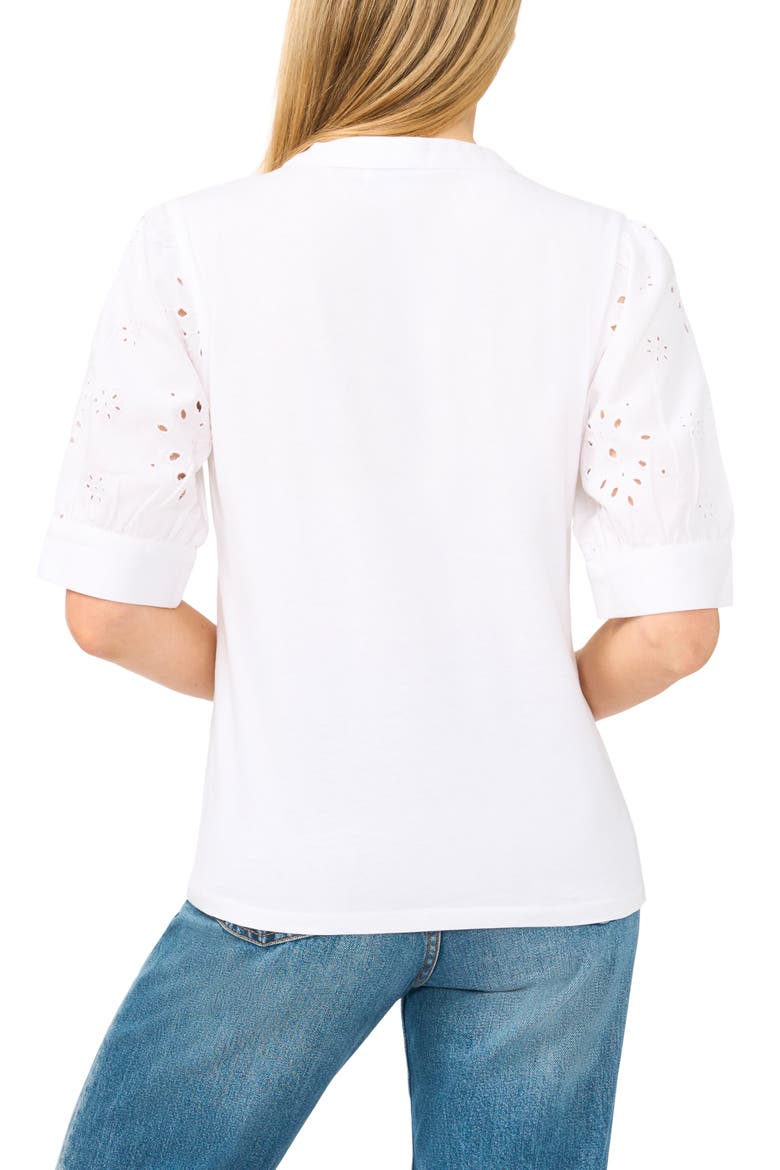 Puff Sleeve Mixed Media Cotton Top, Alternate, color, ULTRA WHITE