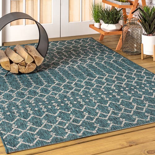 Jonathan Y Ourika Moroccan Geometric Textured Weave Indoor/outdoor Area Rug In Teal/gray