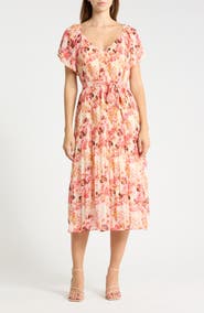 ICHI Floral Print Tie Waist Dress