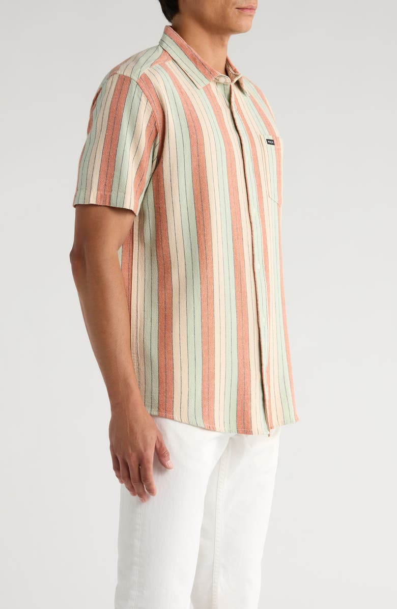 RVCA Alvarado Stripe Short Sleeve Linen Blend Button-Up Shirt, Alternate, color, Ceramic