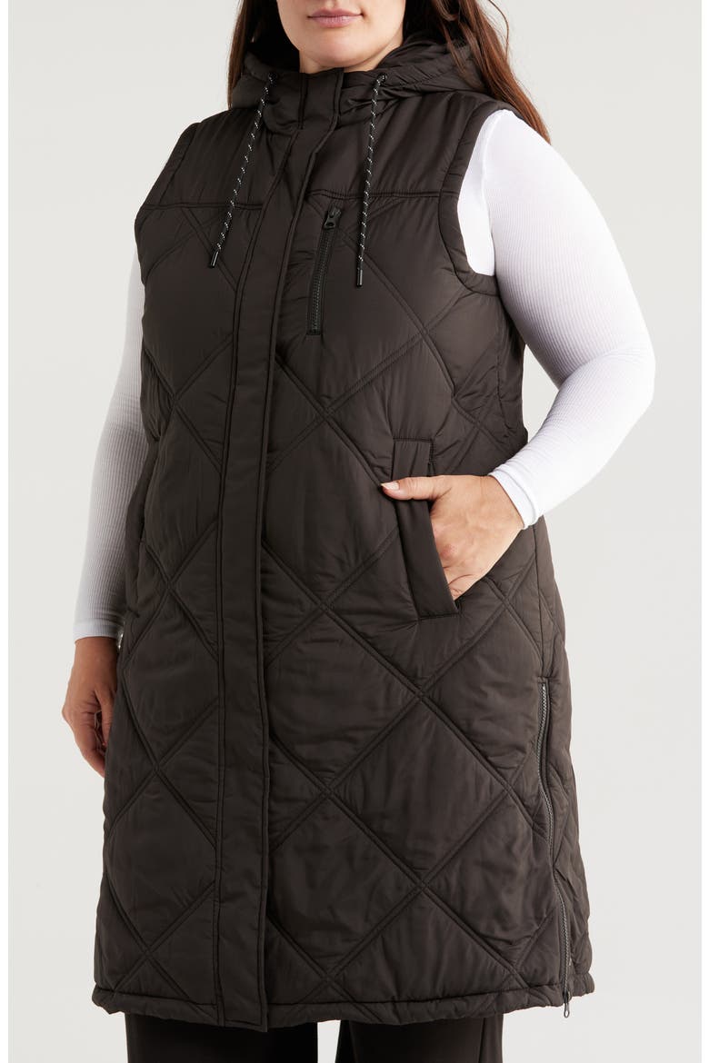 Long Hooded Puffer Vest, Alternate, color, BLACK