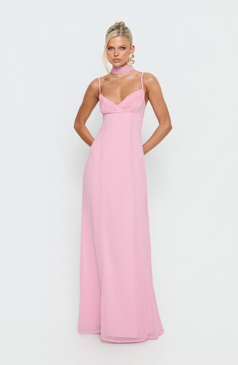 Princess Polly Jadira Scarf Tie Back Sleeveless Gown, Alternate, color, Light Pink