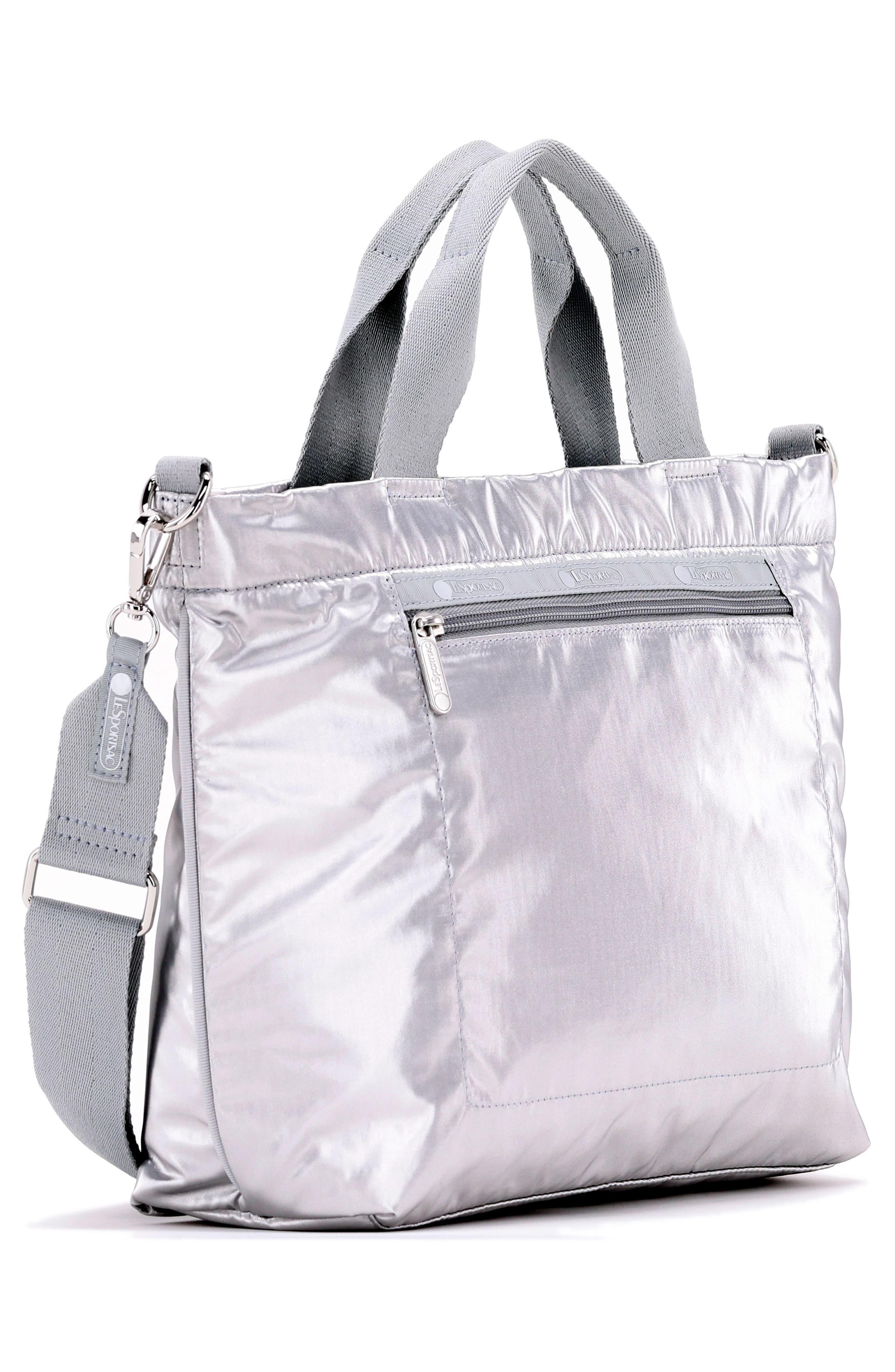 LeSportsac Small Convertible Zip Top Tote Bag, Alternate, color, Silver Shine L
