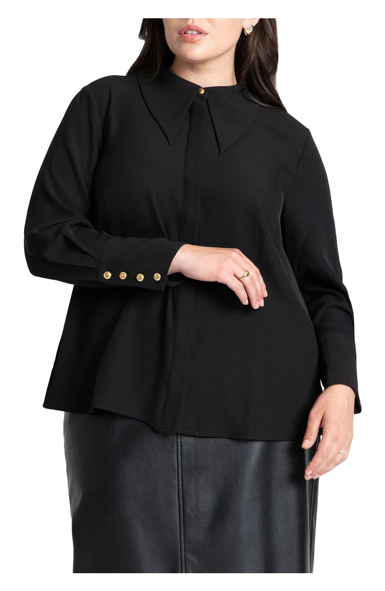 ELOQUII Pointed Collar Button Up Shirt, Main, color, Totally Black