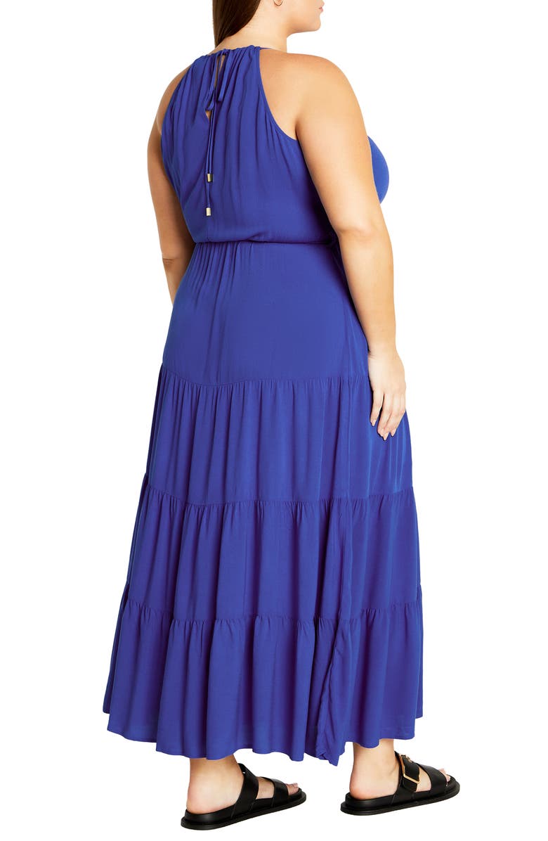 City Chic Stacey Keyhole Tiered Maxi Dress, Alternate, color, Marine