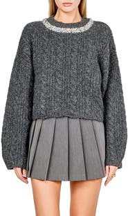 Endless Rose Jewel Fuzzy Cable Stitch Sweater