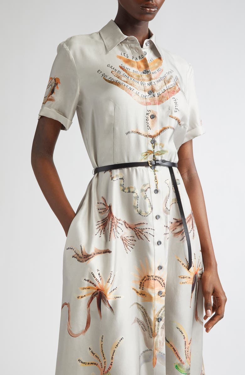 Altuzarra Kiera Figurative Tattoo Print Belted Silk Shirtdress, Alternate, color, Moonlight Figurative
