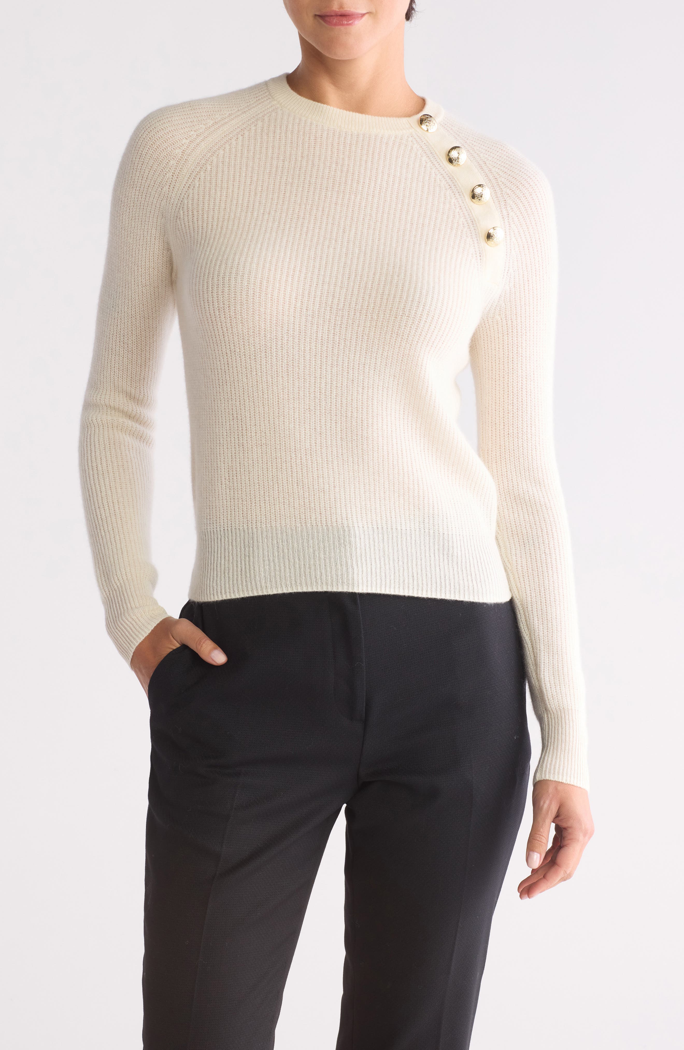 Bruno Magli Cashmere Rib Raglan Crew Sweater