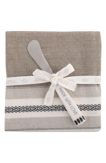 Karma Gifts Lisbon Tea Towel & Spreader Knife Set In Mushroom