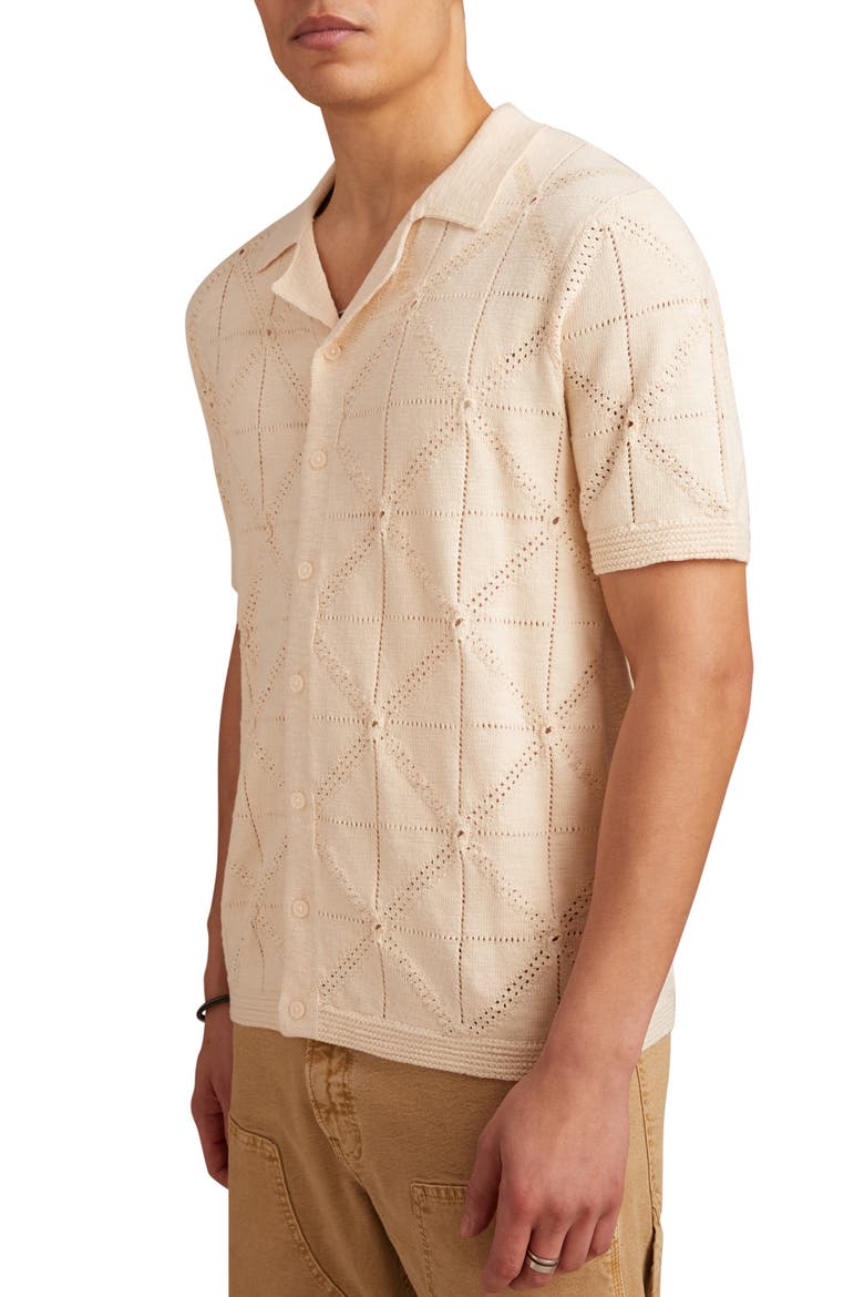Pointelle Short Sleeve Button-Up Sweater, Alternate, color, WHITECAP GRAY
