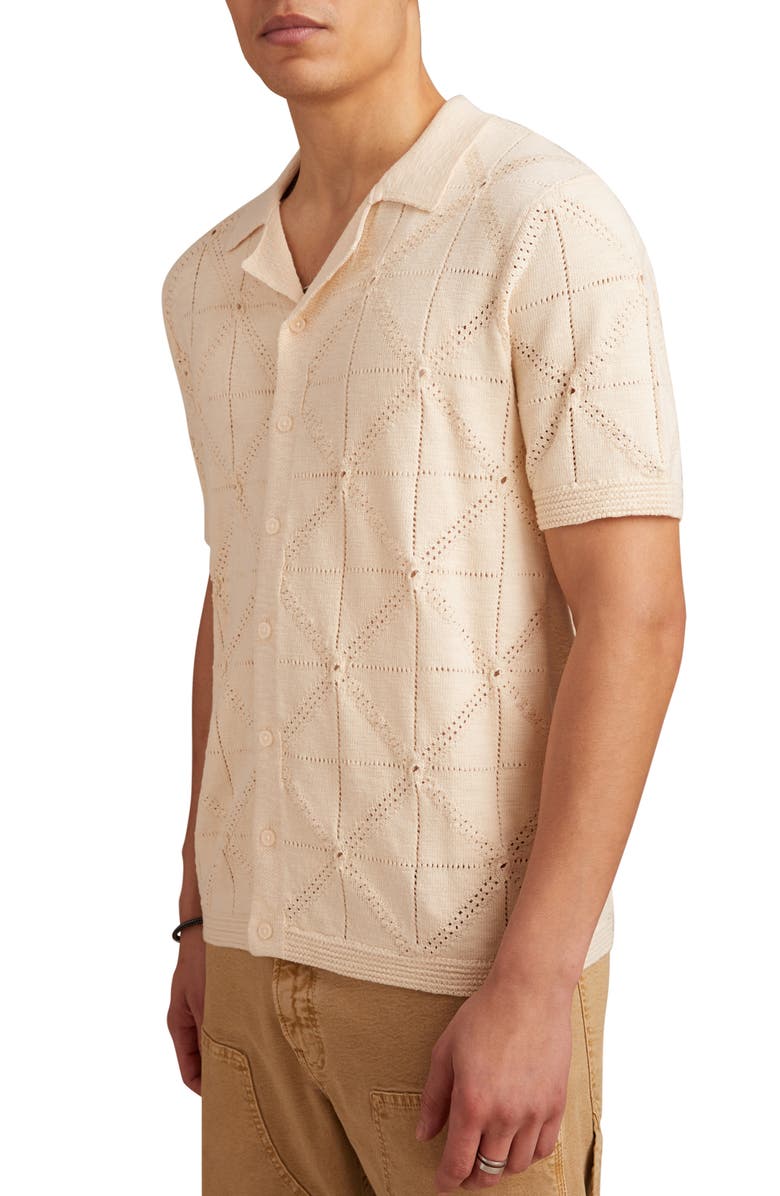 Lucky Brand Pointelle Short Sleeve Button-Up Sweater, Alternate, color, Whitecap Gray