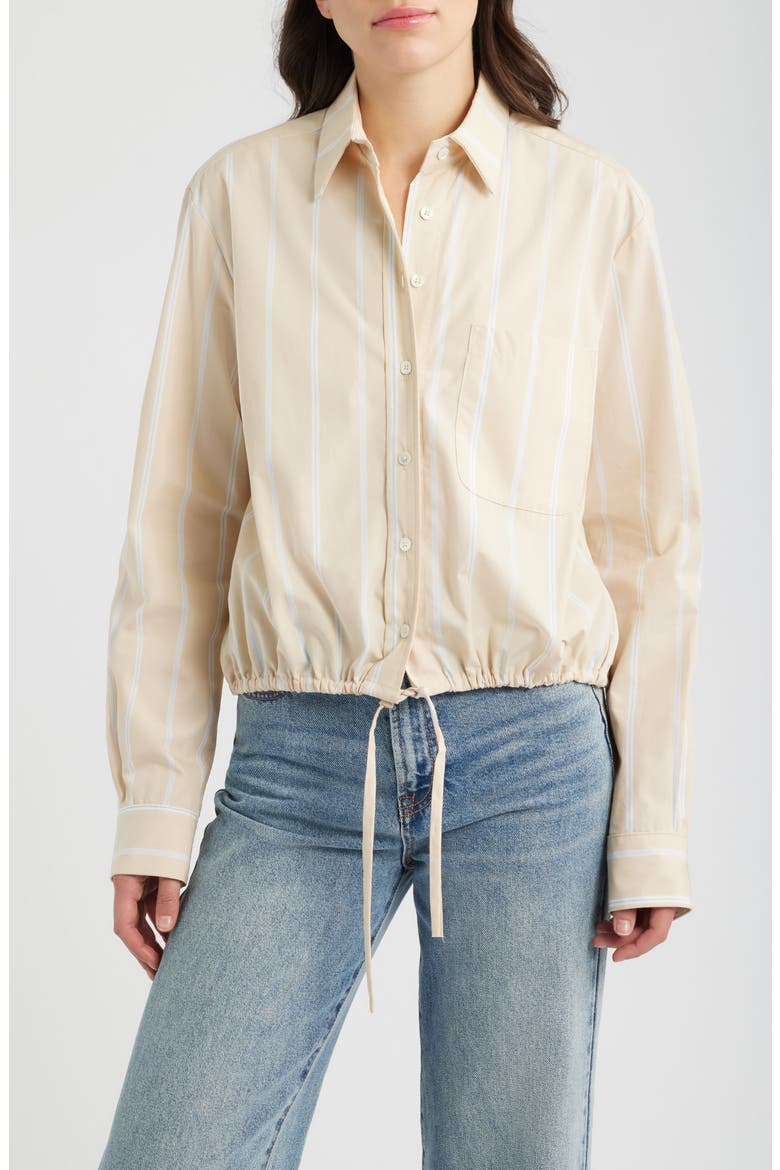 Long Sleeve Stripe Cinch Button-Up Top, Main, color, BARE LINE STRIPE