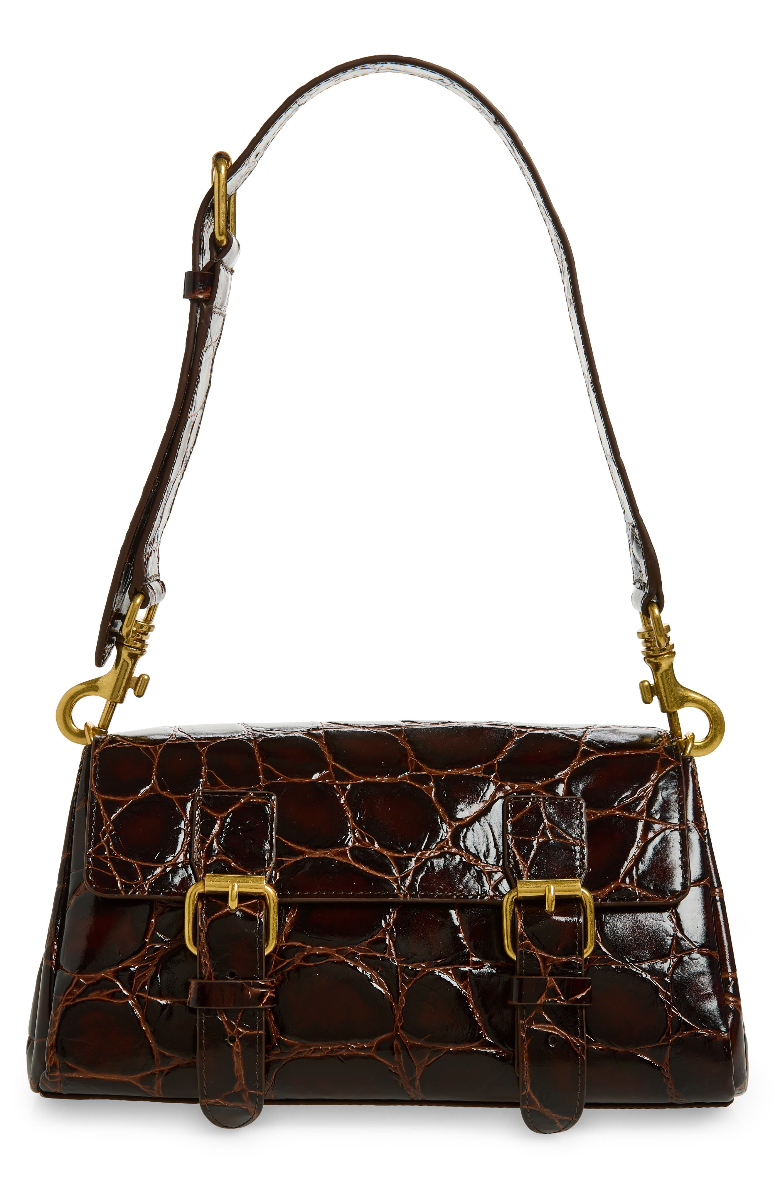 Dries Van Noten Croc Embossed Satchel, Main, color, 703 Brown