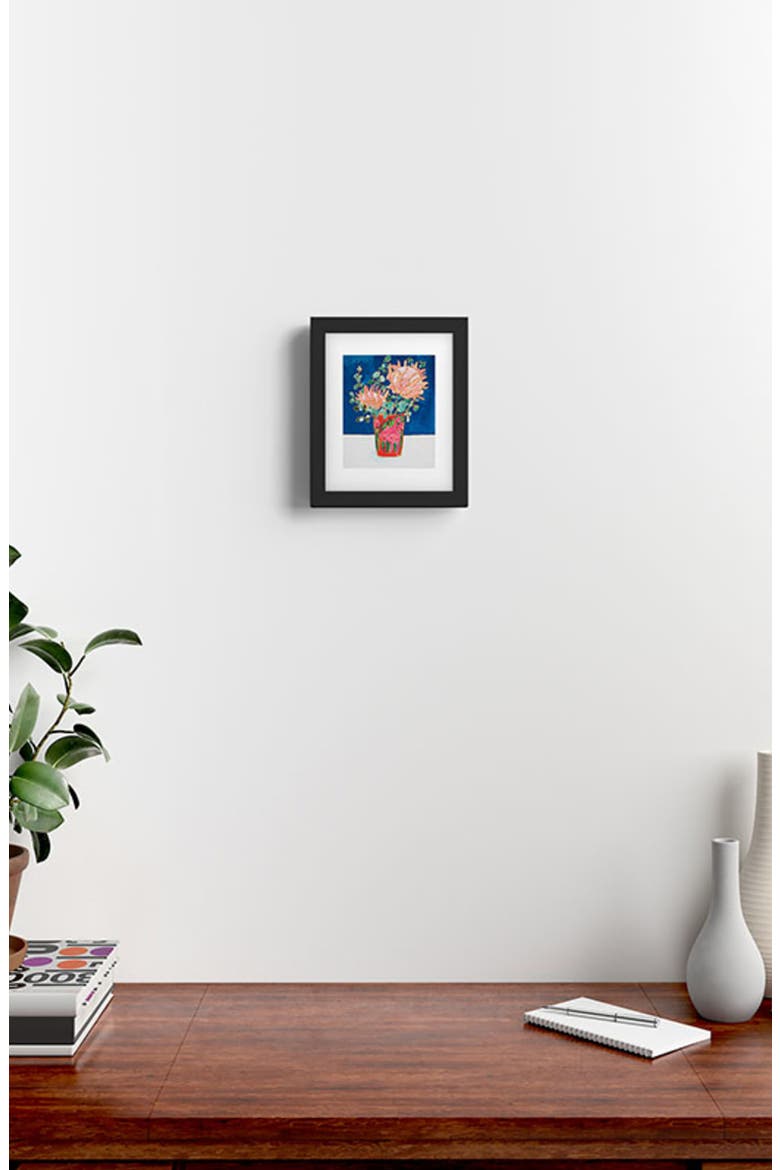 Protea in Enamel Flamingo Tumbler Framed Art Print, Alternate, color, BLUE