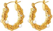 AKALIA Waterproof Gold Plated Show Me Pearls Hoop Earrings with Cubic Zirconia