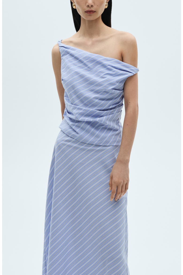 Pinstripe Stretch Cotton Blend Midi Skirt, Alternate, color, BLUE
