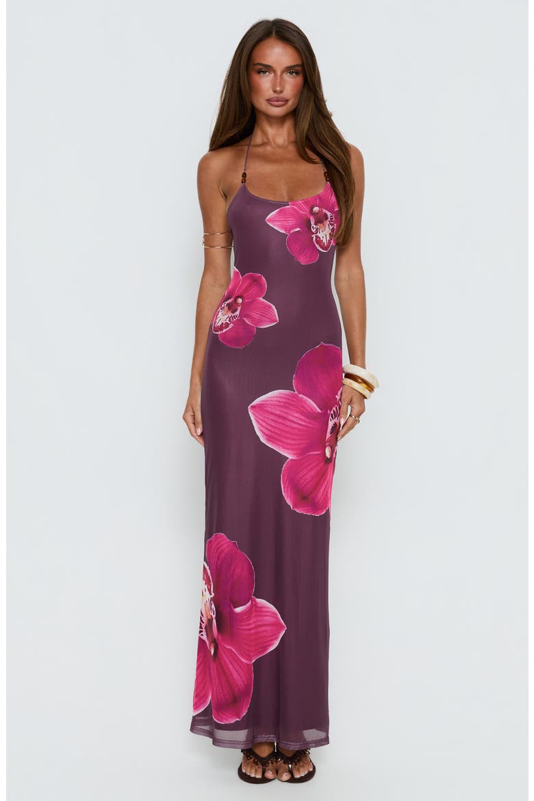 Kamina Beaded Halter Maxi Dress, Alternate, color, PLUM FLORAL