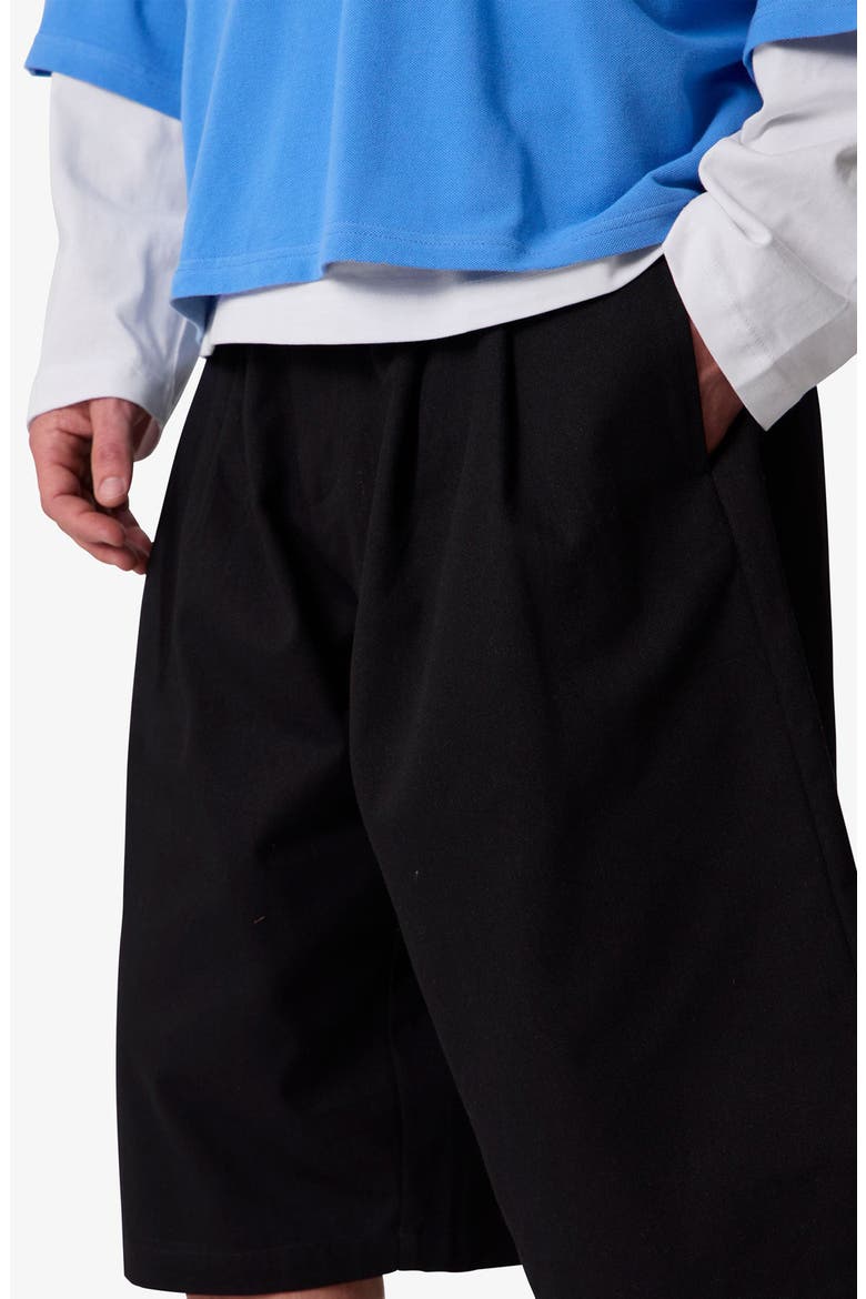 Baggy Fit Pleated Cotton Twill Shorts, Alternate, color, BLACK