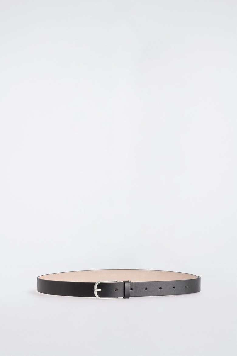 Rounded-Buckle Leather Belt, Alternate, color, BLACK