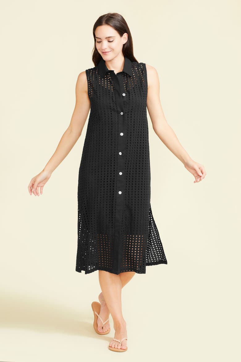 Sofia Sleeveless Shirt Dress with Slip, Main, color, Black