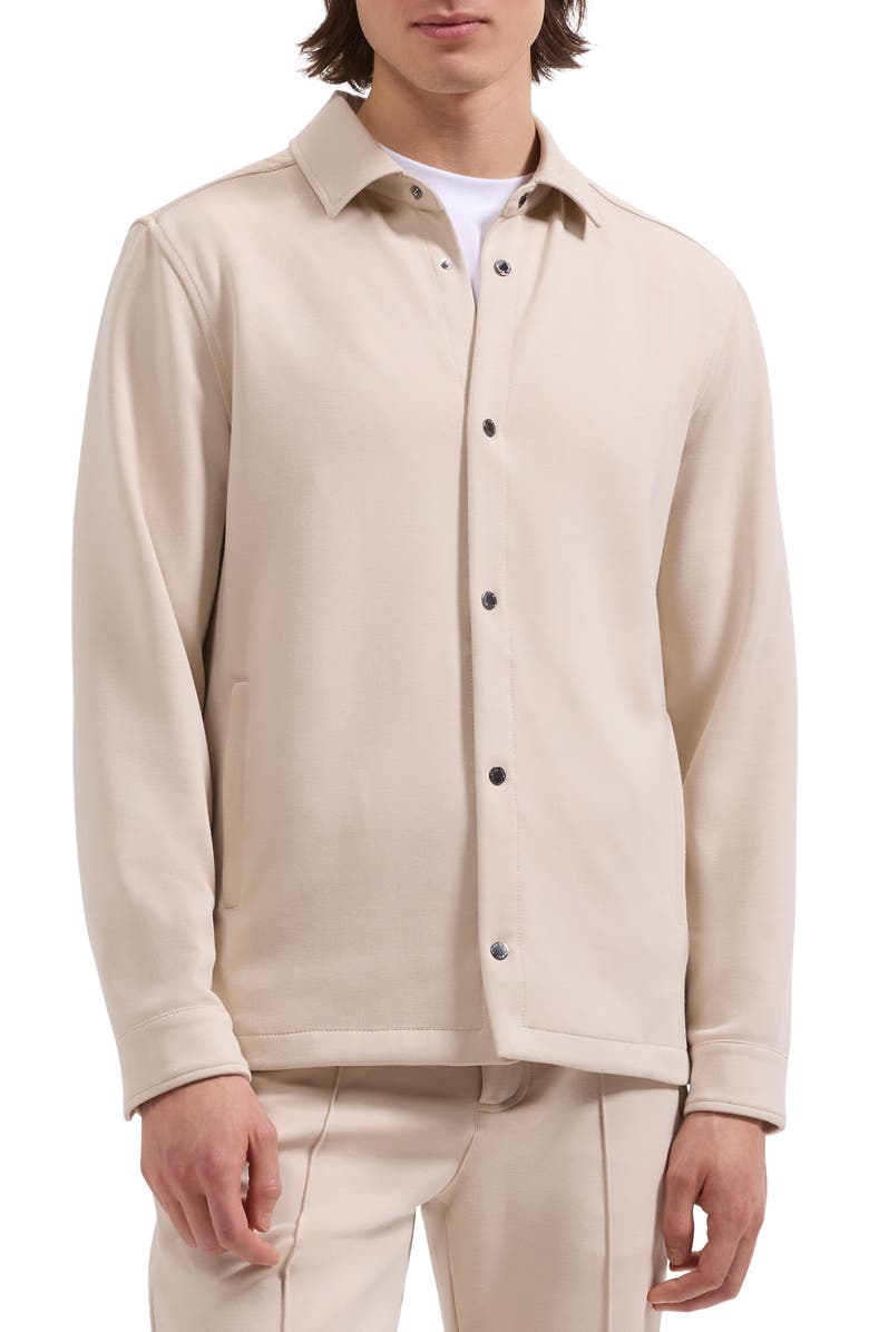 Bugatchi Soft Touch Knit Shirt Jacket, Main, color, Almond