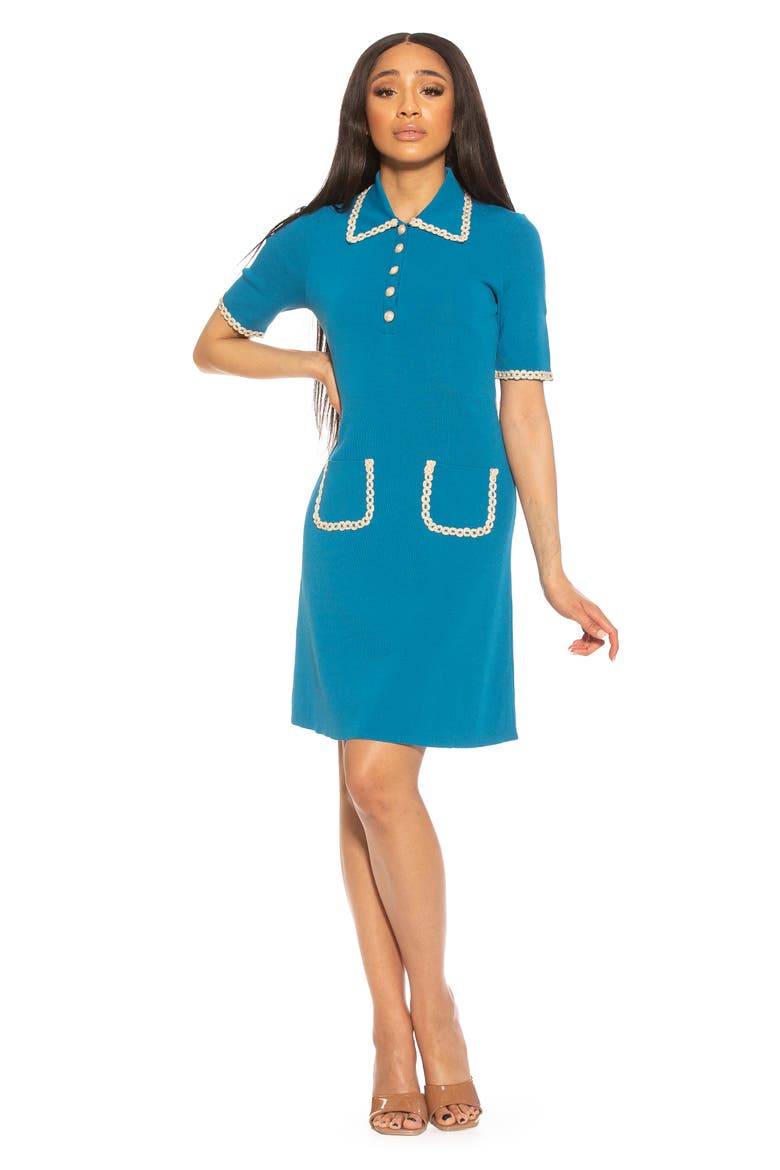 Piper Short Sleeve Knit Dress, Alternate, color, TEAL/ WHITE