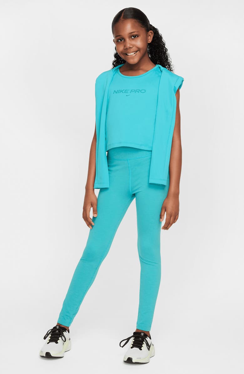 Nike Kids' Nike One Dri-FIT Leggings, Alternate, color, Dusty Cactus/ Teal/ White