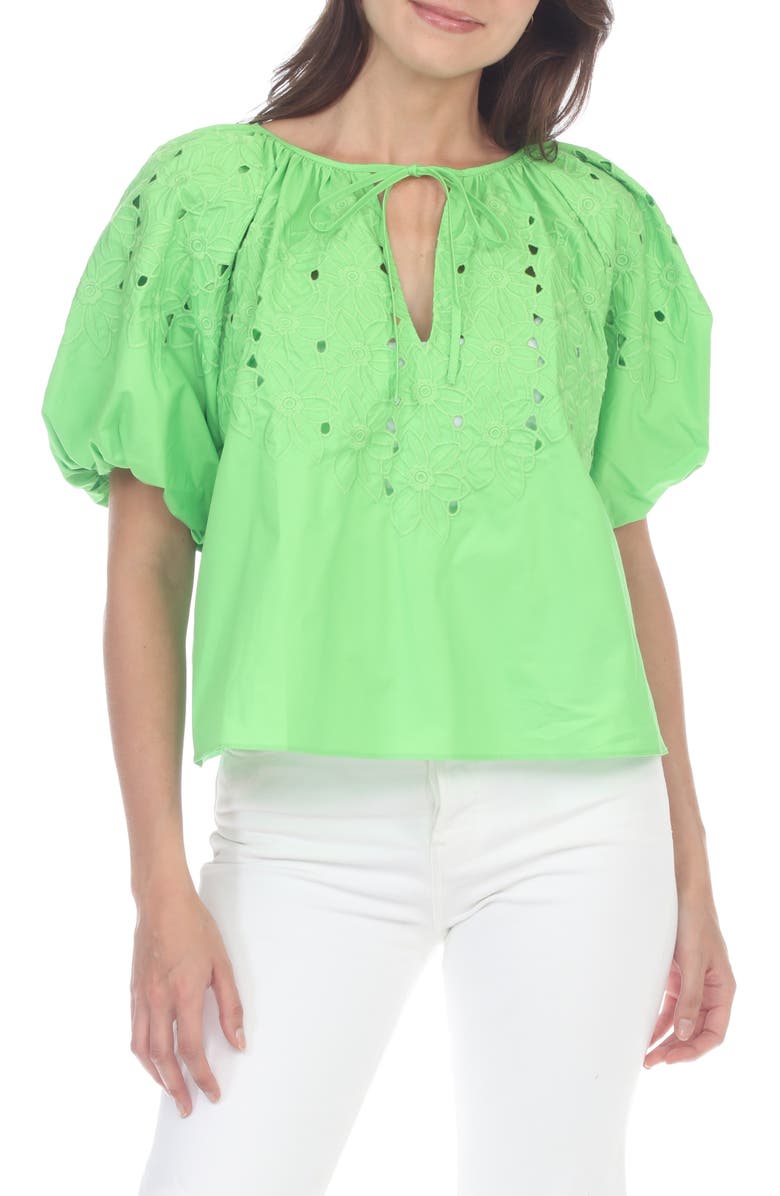 RAIN Embrodiered Bubble Sleeve Top, Main, color,
