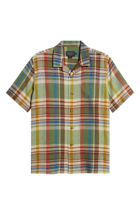 Plaid Linen Blend Camp Shirt