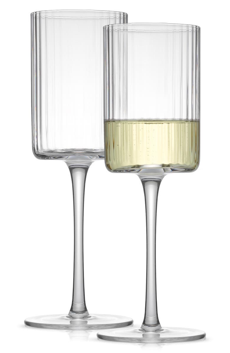 JoyJolt Elle Fluted Cylinder White Wine Glasses - Set of 2, Main, color, Clear