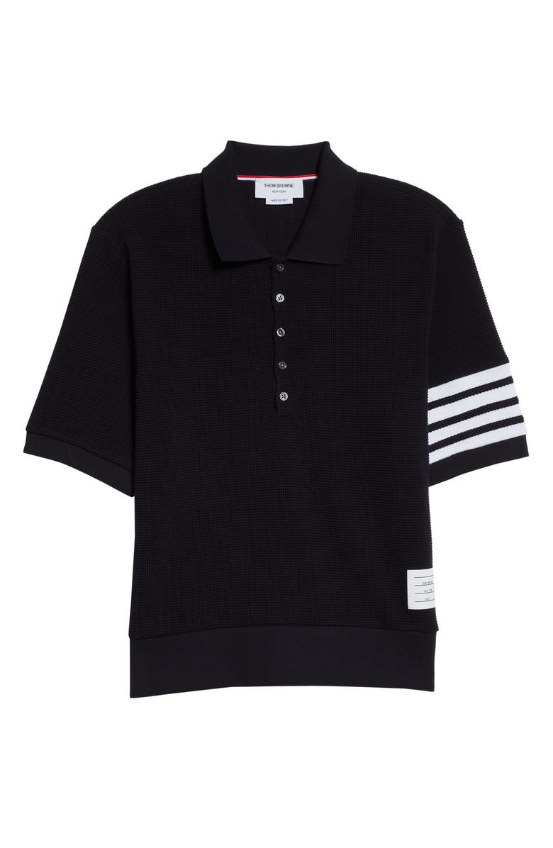 Thom Browne 4-Bar Waffle Knit Cotton Polo, Alternate, color,
