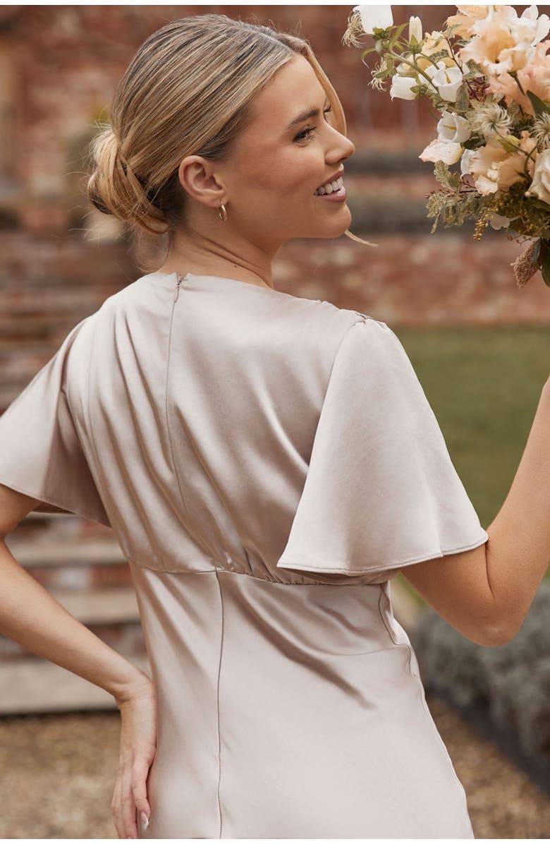 Six Stories Gathered Bust Satin Bridesmaid Dress, Alternate, color, Oyster