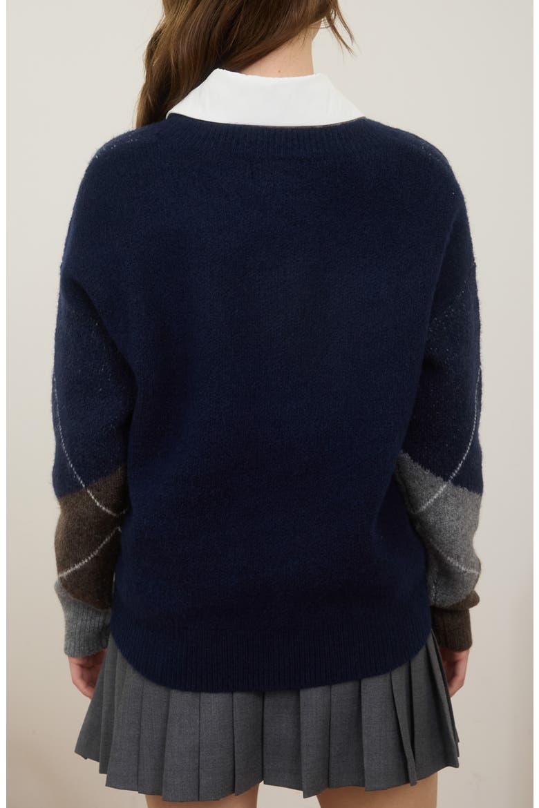 Argyle V-Neck Pullover Sweater, Alternate, color, NAVY