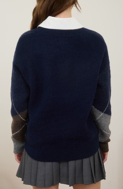 Blu Pepper Argyle V-neck Pullover Sweater In Blue