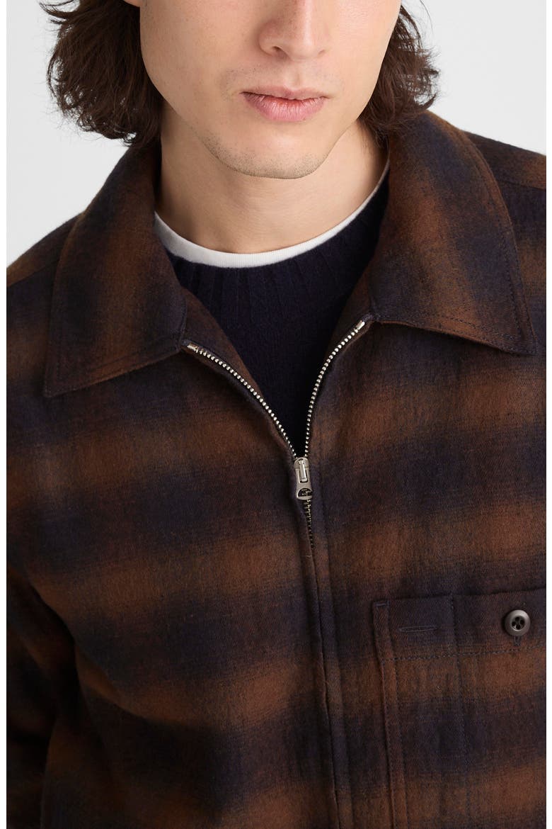 Ombré Check Flannel Zip Jacket, Alternate, color, OMBRE CHECK NAVY AND BROWN