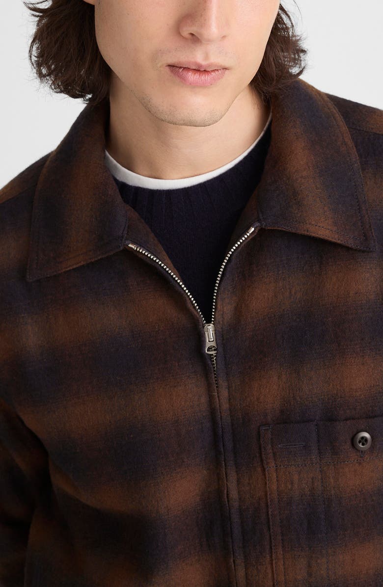 Madewell Ombré Check Flannel Zip Jacket, Alternate, color, Ombre Check Navy And Brown