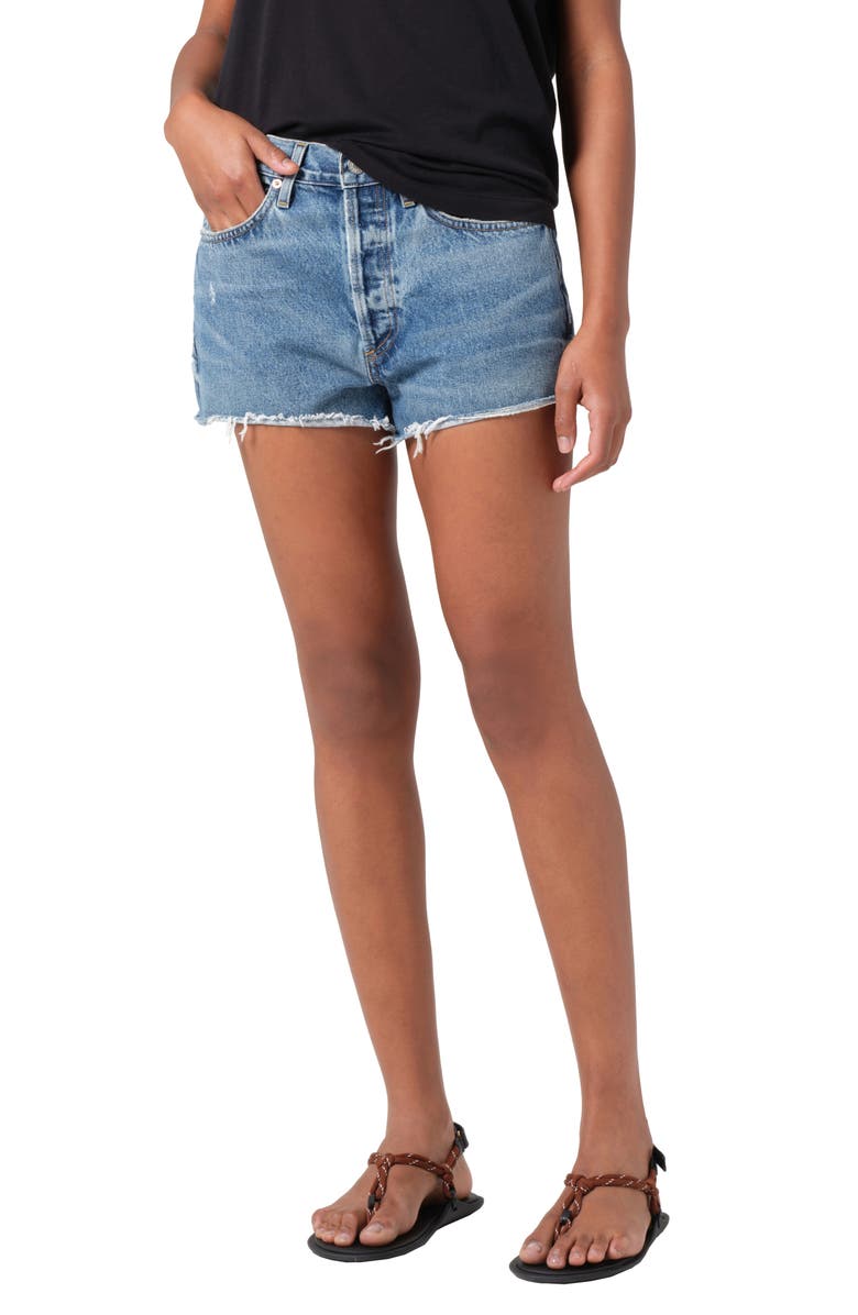 AGOLDE Parker High Waist Denim Cutoff Shorts, Main, color, Chorus
