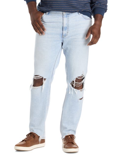 True Nation By Dxl Big & Tall Destructed Dual Denim Tapered-fit Jeans In Blue