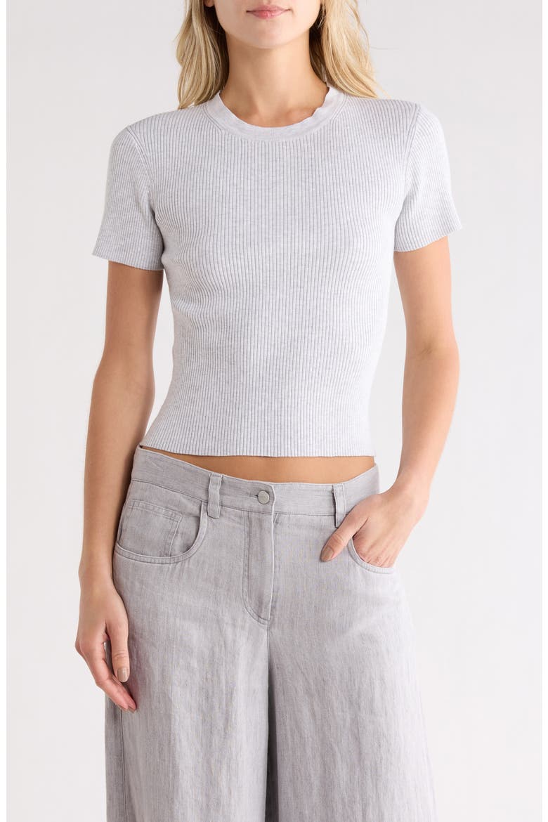 Tease Rib Knit Short Sleeve Top, Main, color, WHITE HEATHER GREY