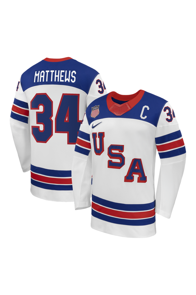 Men's Nike Auston Matthews White US Hockey 2026 Away Replica Jersey, Main, color, White