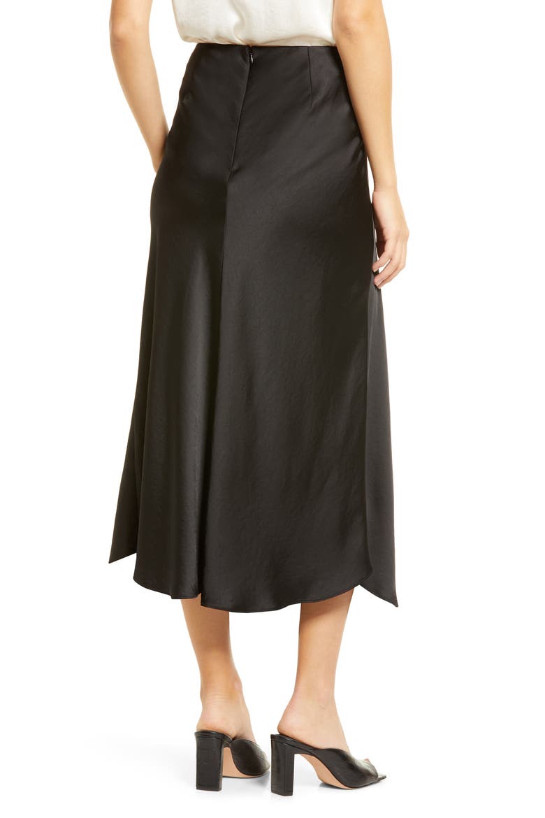 Bias Cut Satin Midi Skirt, Alternate, color, BLACK
