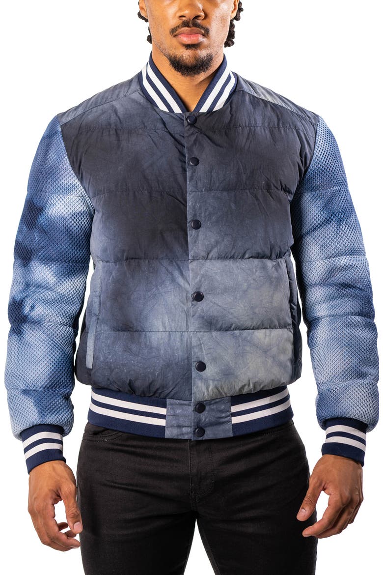 Ocean Sky Blue Quilted Bomber Jacket, Alternate, color, BLUE