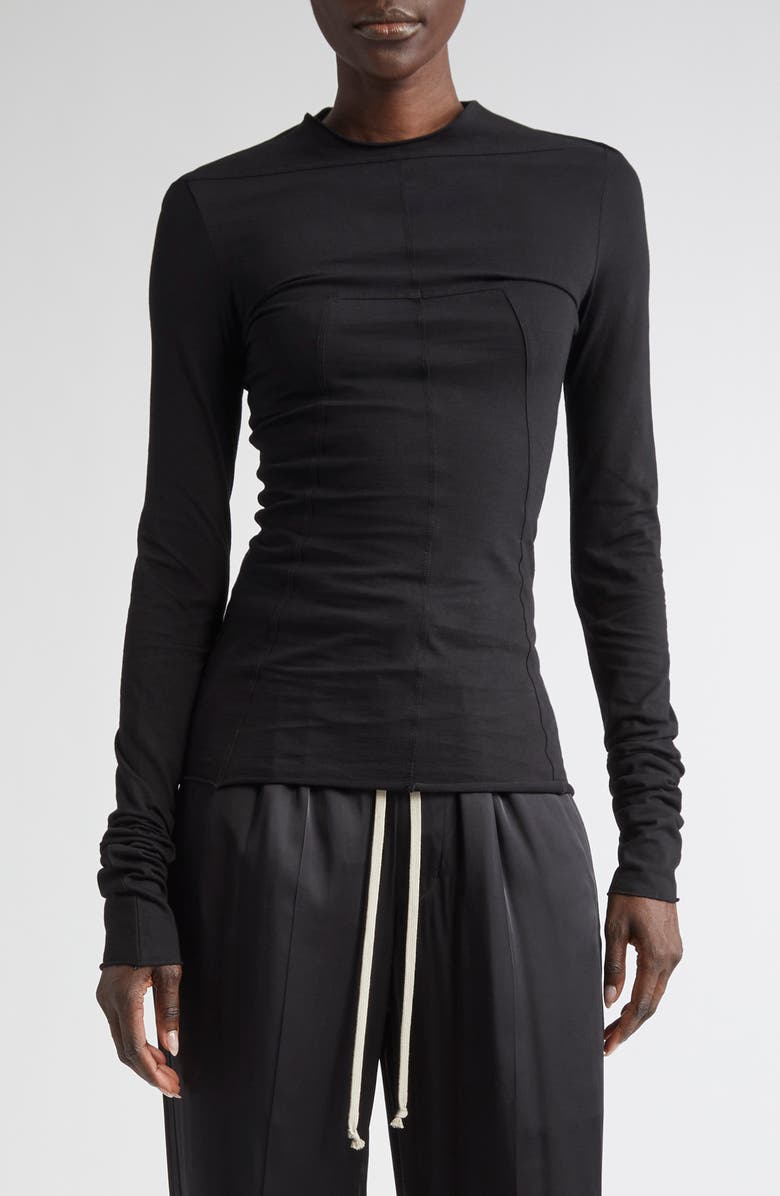 Rick Owens Lido Long Sleeve Cotton T-Shirt, Main, color, Black