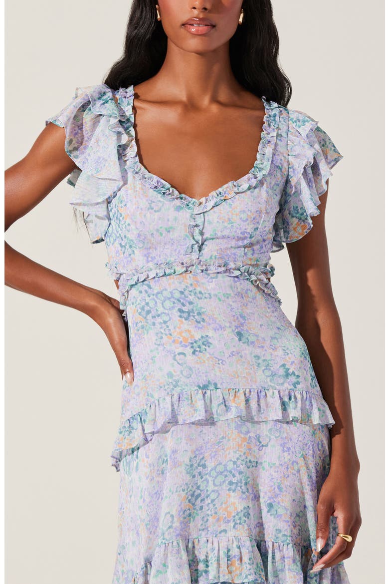 Mable Floral Tiered Cutout Chiffon Dress, Alternate, color, LLC GRN FL