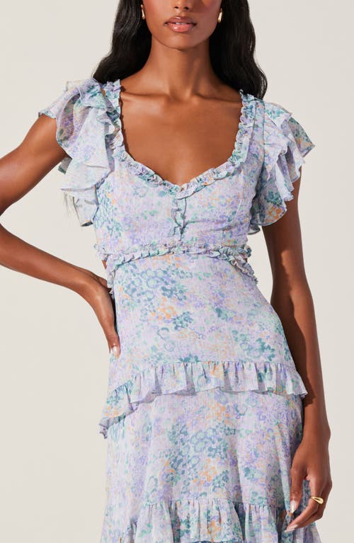 Astr The Label Mable Floral Tiered Cutout Chiffon Dress In Lilac Green Floral
