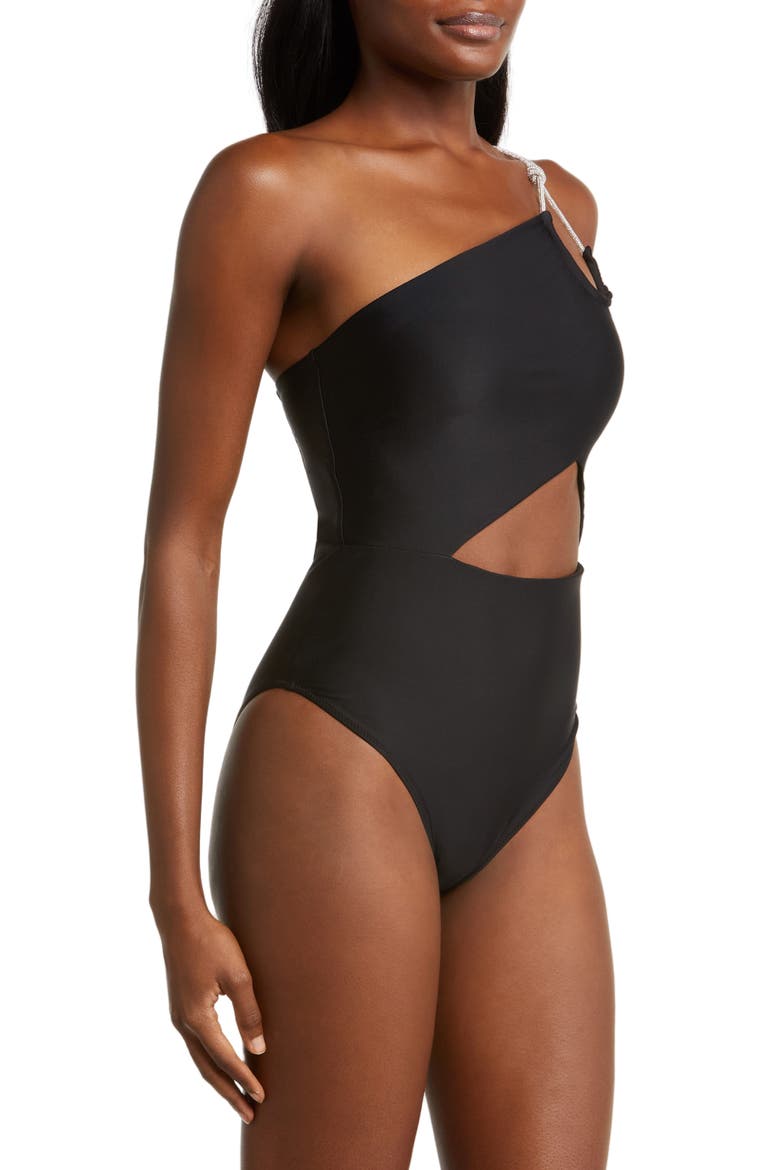 India One-Shoulder One-Piece Swimsuit, Alternate, color, BLACK